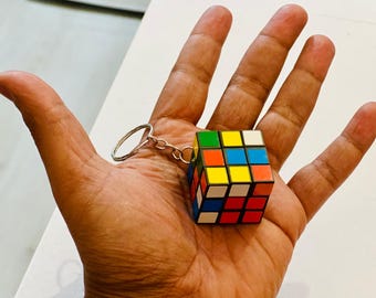 Rubik's Cube Key Chain,  Mini 3x3 Cube Keyring, Fun Puzzle Keychain