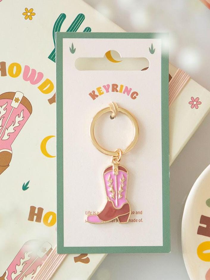 Pink Cowboy Boot Keyring - Brand New