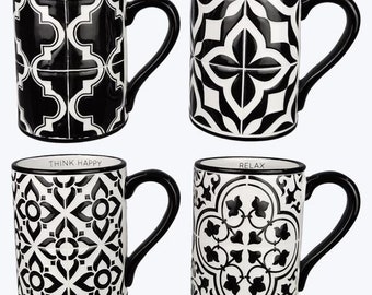 Ceramic Black and White Tile Design Mug 4 Assorted