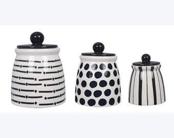 Ceramic Black & White Canister Set of 3