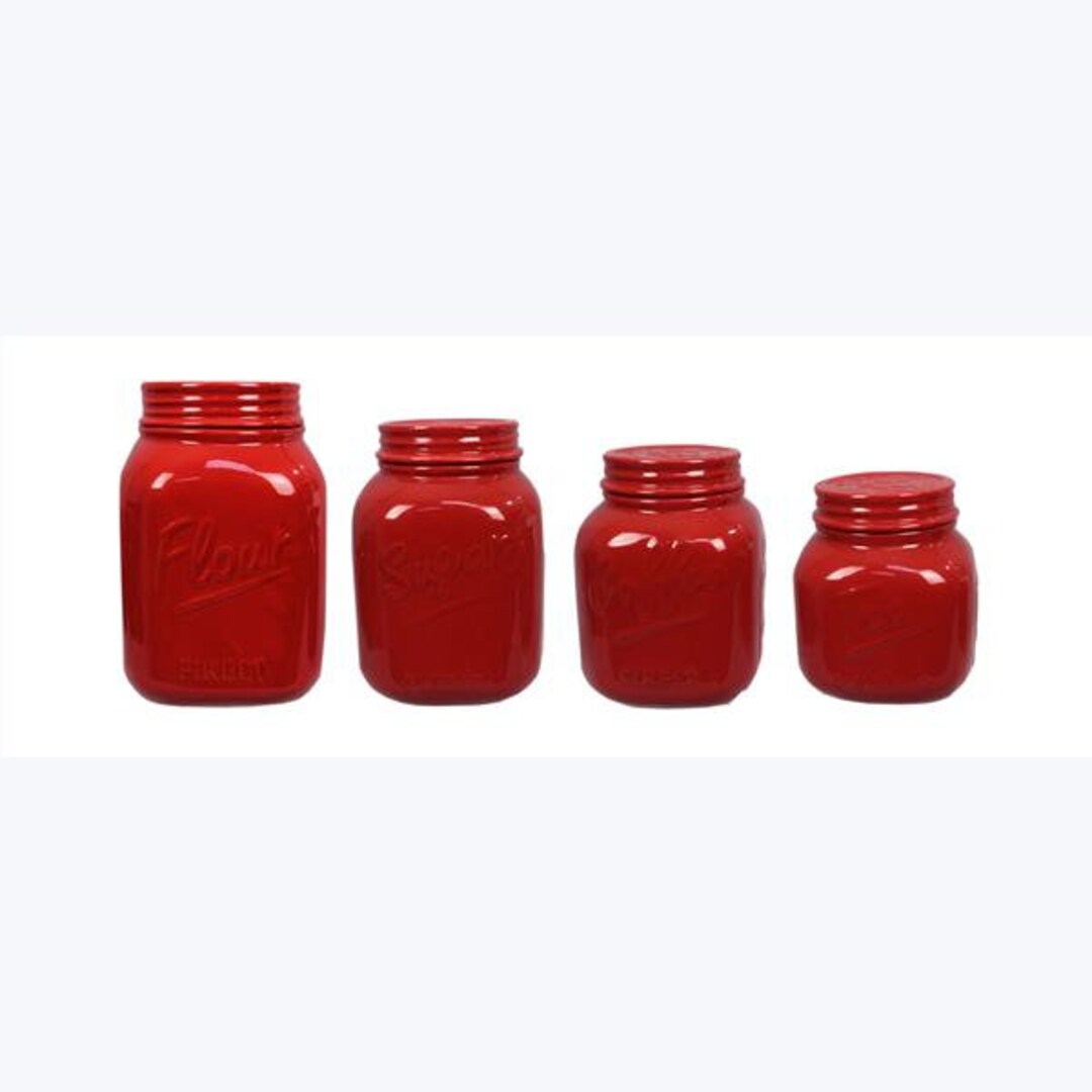 Ceramic Mason Jar Canister Set of 4 Etsy