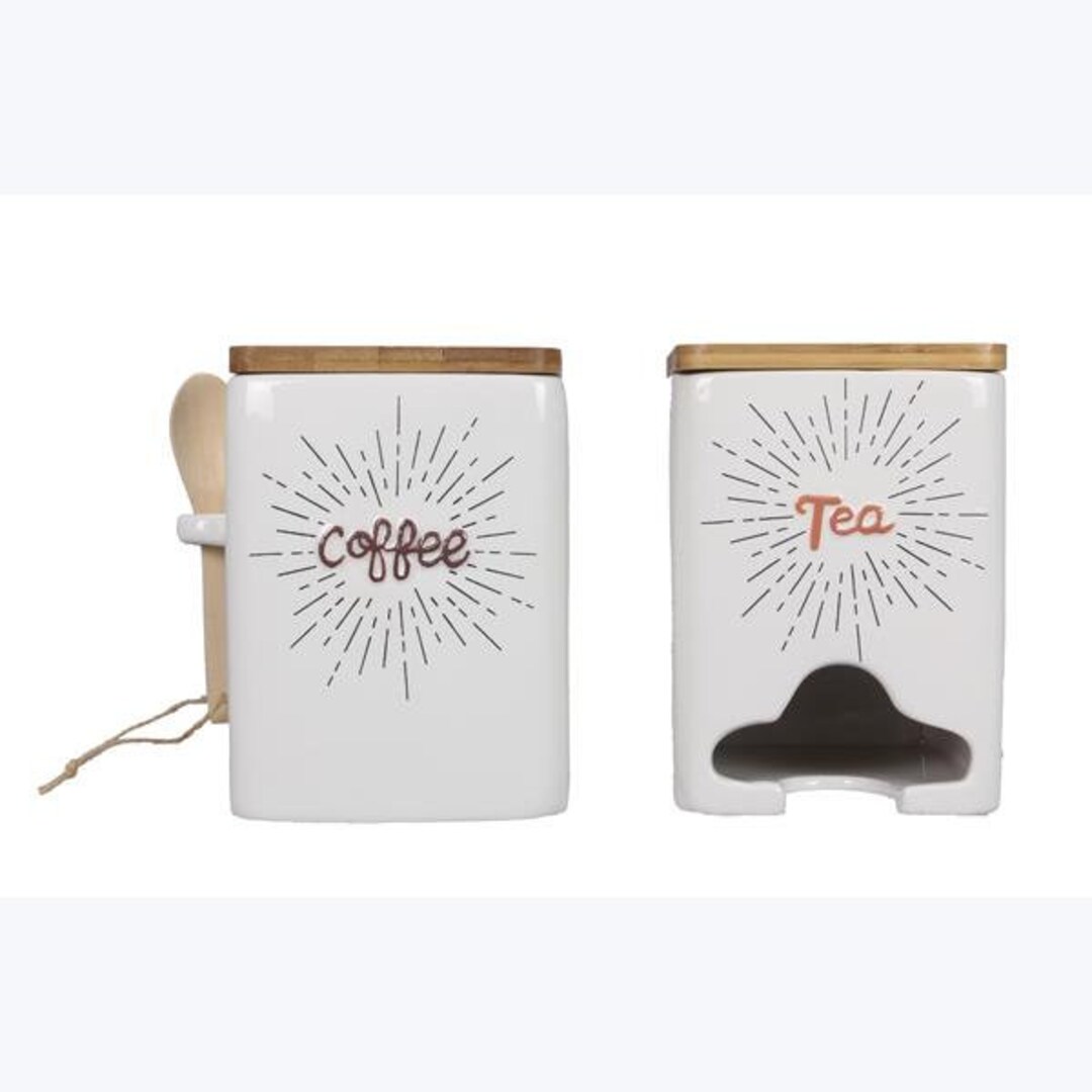 Ceramic Coffee Tea Holder With Wood Lid and Spoon 2 Pcs Set Etsy