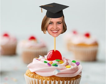 PERSONALIZED Graduation Hat Cupcake Toppers, Graduation Party Decorations, Graduation Party Face Cupcake Toppers, Digital