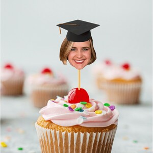 PERSONALIZED Graduation Hat Cupcake Toppers, Graduation Party Decorations, Graduation Party Face Cupcake Toppers, Digital