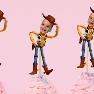 PERSONALIZED Woody Inspired Cupcake Toppers, Toy Story Birthday Party Decorations, Kids Bday Party Face Cupcake Toppers, Digital, Custom