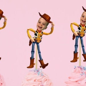PERSONALIZED Sheriff Woody  Inspired Cupcake Toppers, Toy Story Birthday Party Decorations, Kids Bday Party Face Cupcake Toppers, Digital,