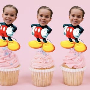 PERSONALIZED Mickey Mouse Inspired Cupcake Toppers, Birthday Party Decorations, Kids Bday Party Face Cupcake Toppers, Digital, Custom