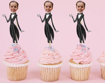 PERSONALIZED Jack Skellington Inspired Cupcake Toppers, Birthday Party Decorations, Kids Bday Party Face Cupcake Toppers, Digital, Custom