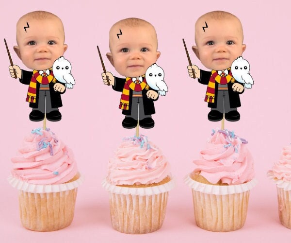 PERSONALIZED Harry Potter Inspired Cupcake Toppers Harry Potter Birthday Party Decorations Kids Bday Party Face Cupcake