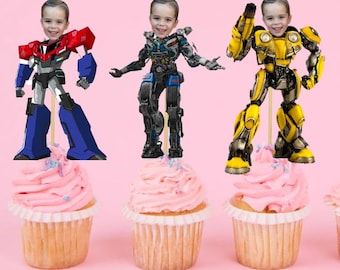 PERSONALIZED Transformers Cupcake or Cake Toppers, Kids Party Face Cupcake Toppers, Digital, Optimus Prime, Bumblebee, Mirage
