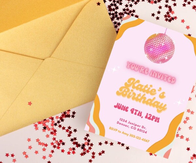 RETRO Disco Birthday Party Invitation Template Canva Etsy