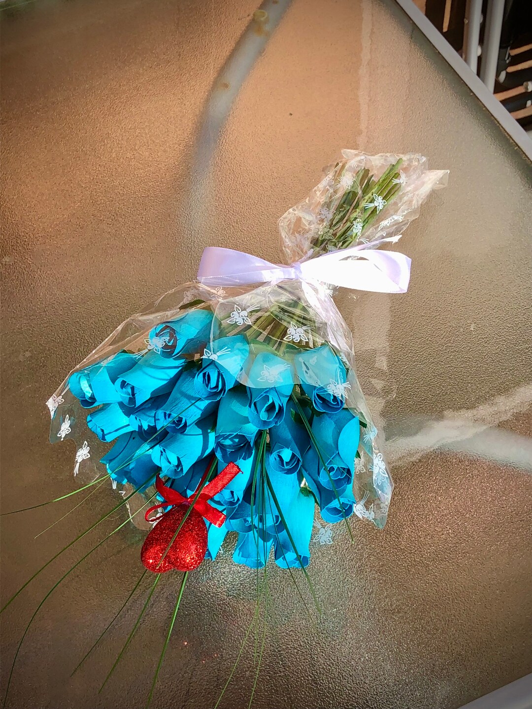 Mothers Day Scented Wooden Rose Bouquet light Blue One/two Dozen Artificial Flowers With