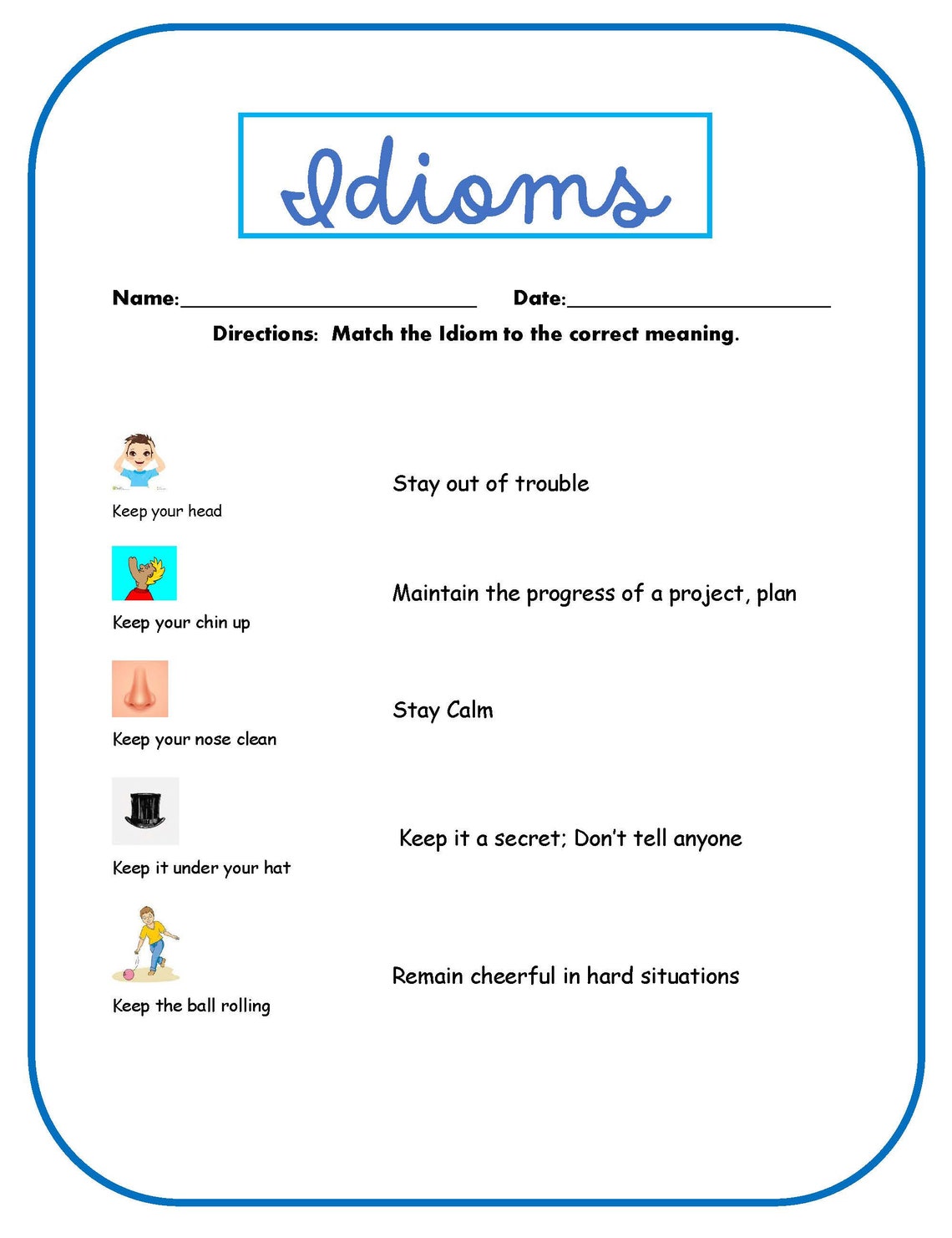 Printable Idiom Worksheets - Etsy