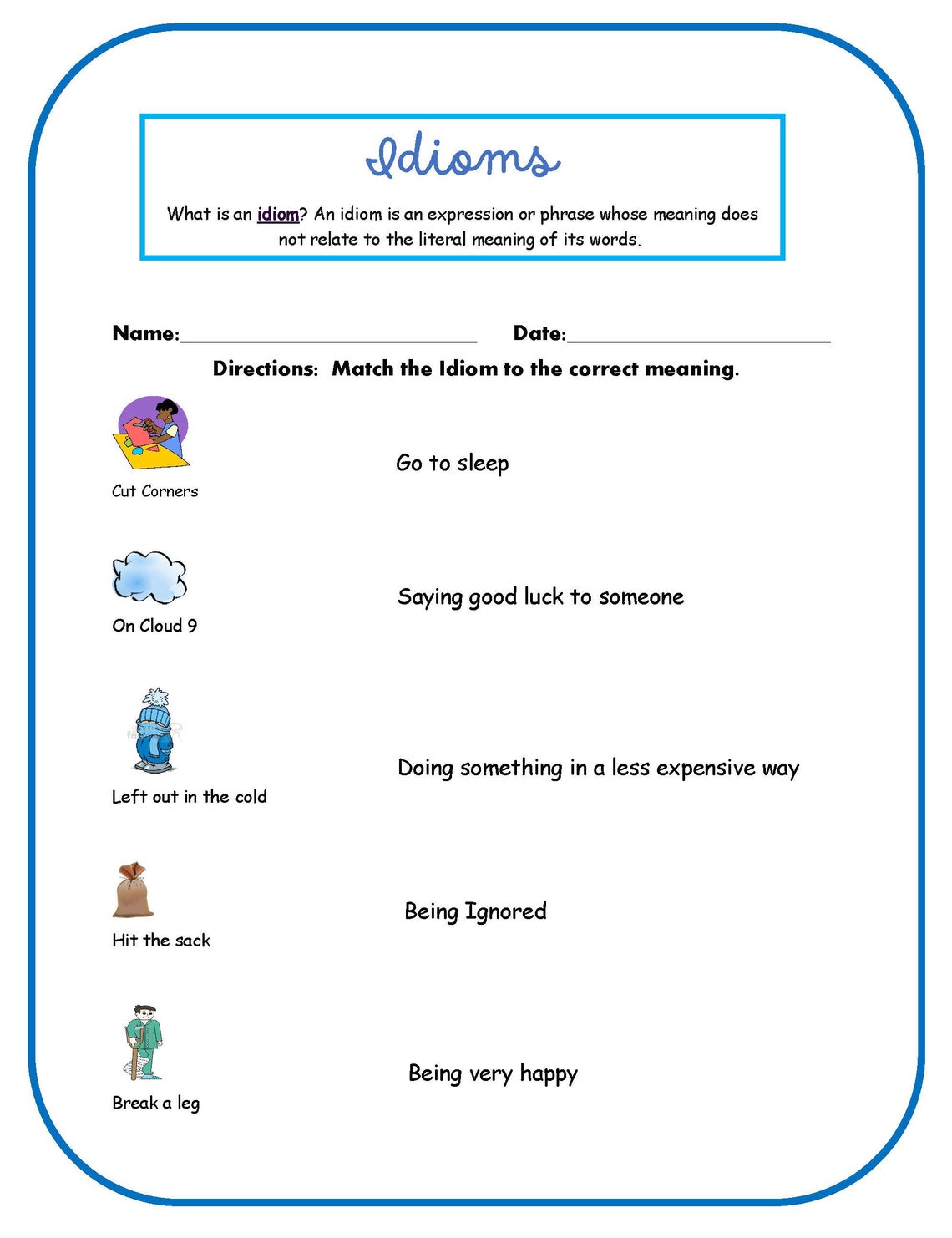 Printable Idiom Worksheets - Etsy
