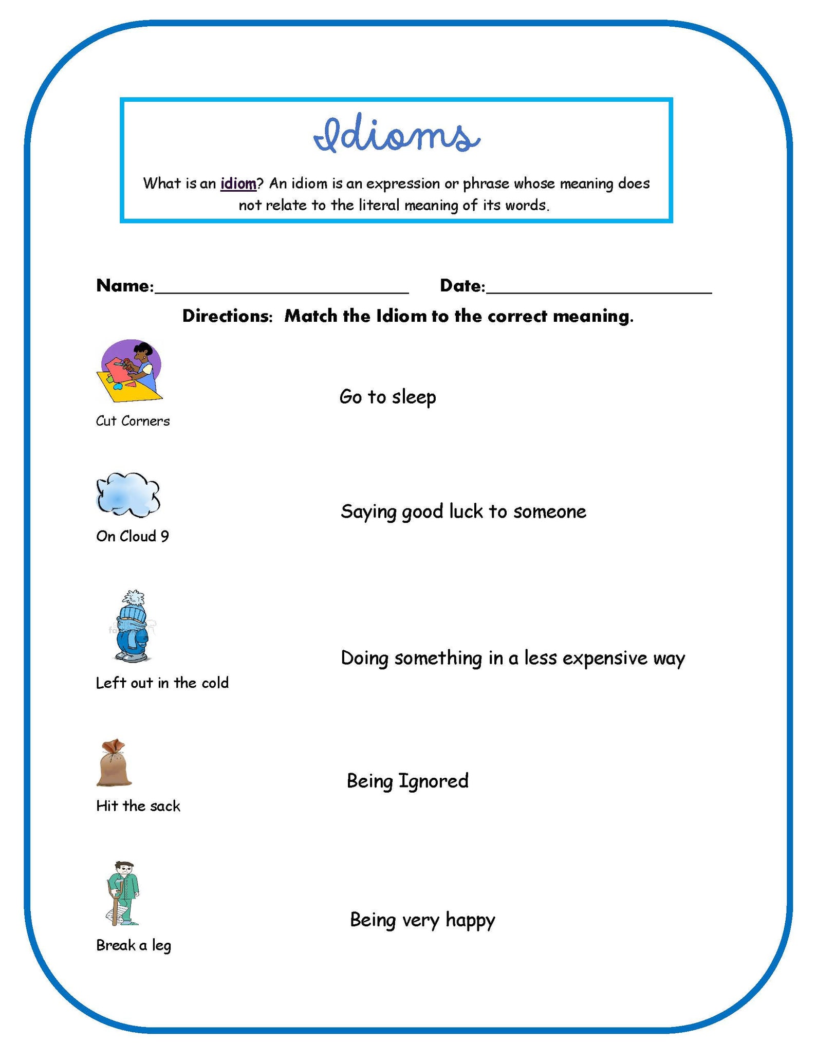 Printable Idiom Worksheets (Instant Download) - Etsy