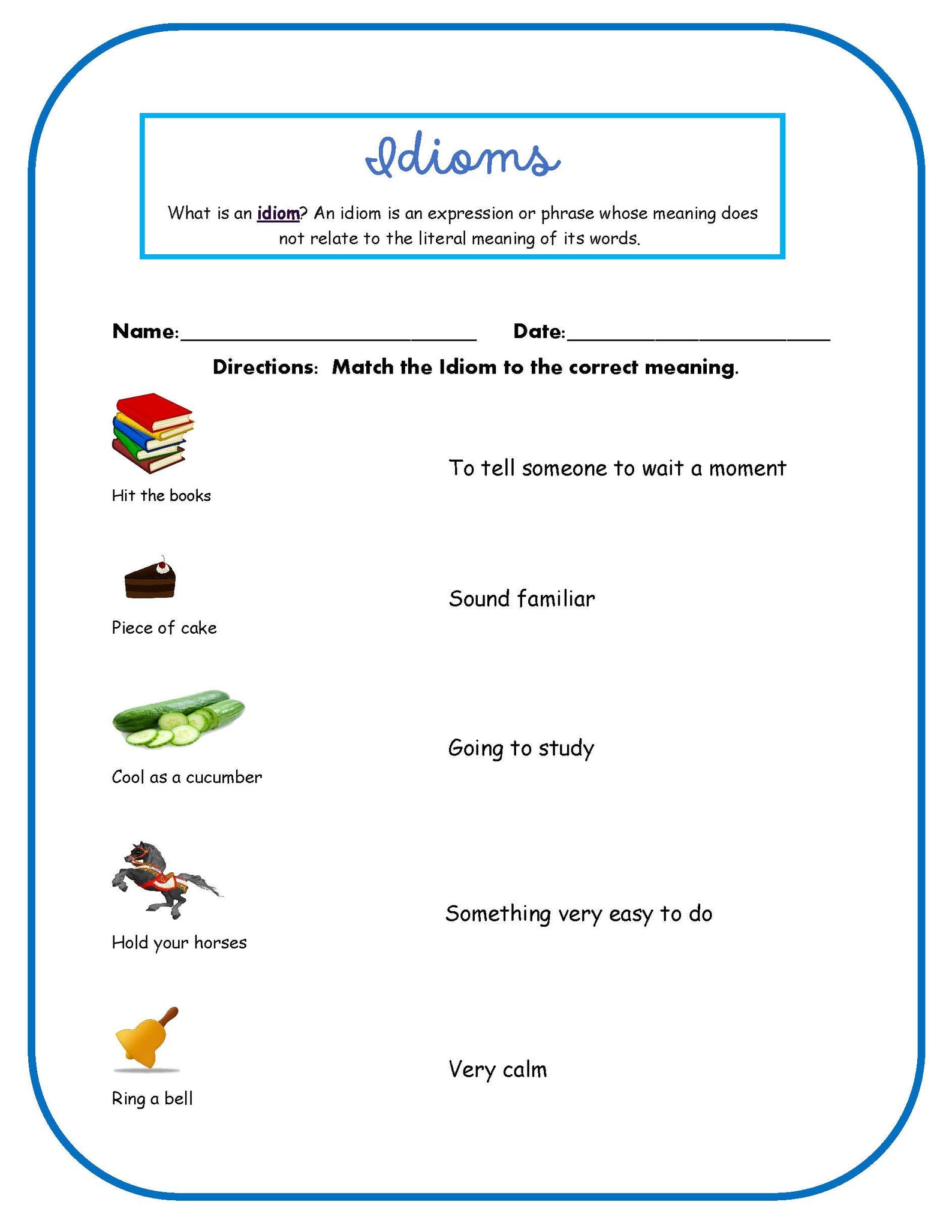 Printable Idiom Worksheets - Etsy