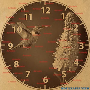 Fichier de gravure laser horloge colibri : oeuvre d'art murale illusion 3D (téléchargement numérique)