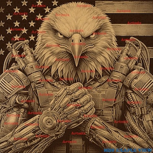 Robotic Eagle USA Flag Laser Cut File: 3D Illusion PNG (Instant Download)