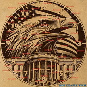White House Clock, Bald Eagle, Laser Brun PNG, Digital File, 3D Illusion, Laser Engrave Design, Instant Download