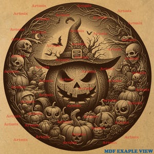 Sorcière citrouille d&#39;Halloween, illusion 3D, fichier de gravure laser, fichier laser artisanal, Jack O Lantern, décoration gothique, téléchargement numérique