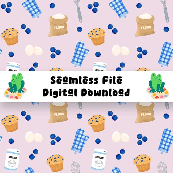 Blaubeer Muffin Muster | Procreate + PNG Kachel | Stoff, Tapete, Scrapbooking | Backen-Liebhaber-Wiederholungsmuster