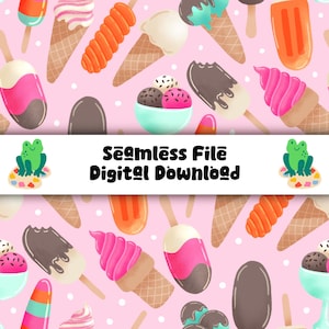 Ice Cream Seamless Pattern | Procreate + PNG Tile | Fabric, Wallpaper, Scrapbooking | Summer, Food, Treats