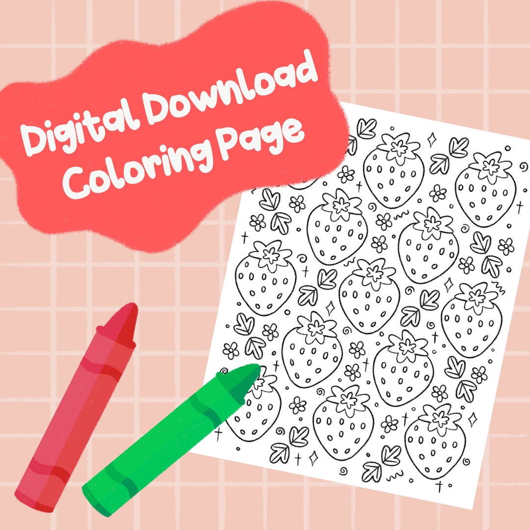 Printable Strawberry Fields Coloring Page! Adult Coloring Page, Summer ...