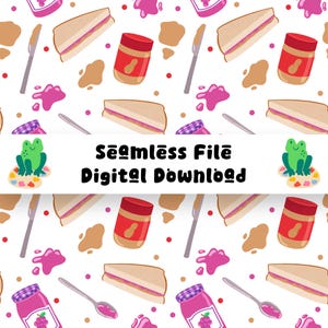 Peanut Butter Jelly Time Seamless Pattern 300 DPI PNG Instant Download Digital Papers Vinyl Fabric Surface Design File