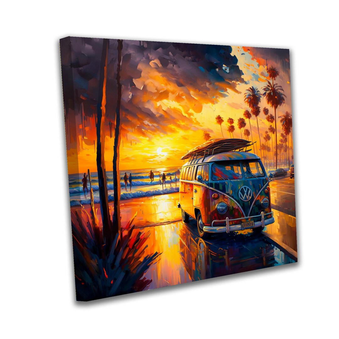 Retro VW Camper Van Canvas or Poster Print Old School Camper Van With