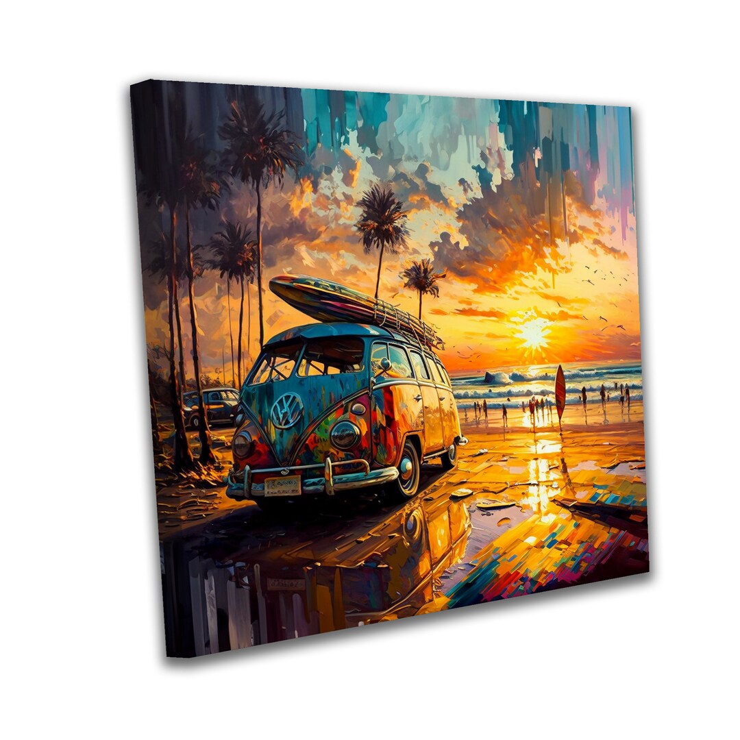 Retro VW Camper Van Canvas or Poster Print Beach Sunset - Etsy