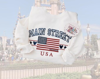 Embroidered Main Street USA Flag Sweatshirt, Magic Since 1901 Disneyland Apparel