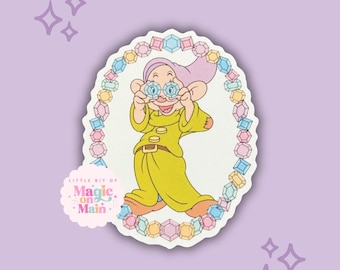 Dopey Seven Dwarfs Sticker, Gem Border, Vinyl Decal, Water Bottle Sticker