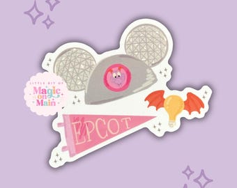 Epcot Figment Mickey Ears Sticker, Water Resistant Vinyl Decal