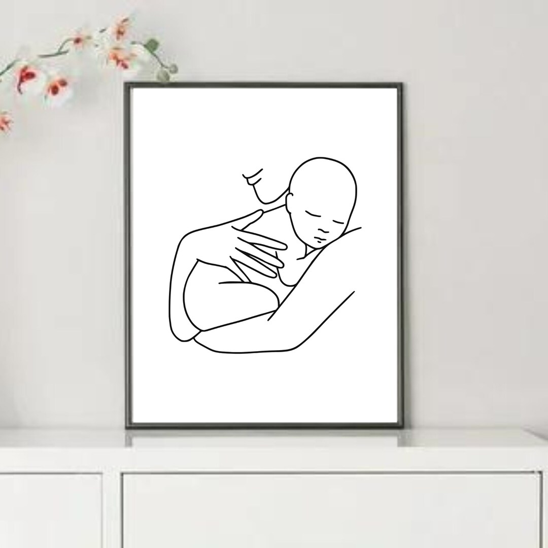 Mother and Baby Wall Art Print Mommy and Baby Line Art Abstract Line
