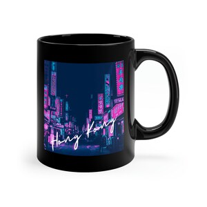 Hong Kong Skyline Black Coffee Mug, 11oz