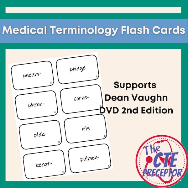 medical terminology flashcards, flash cards, terminology, study material, dean vaughn, health science, medical, CTE, med term