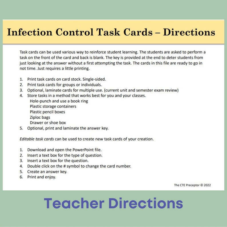 Infection Control, Task Cards, Flashcards, Health Science, Review, Study Etsy