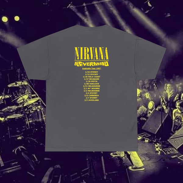 Nirvana Nevermind Vintage 1992 Australia Tour T-Shirt | Medium | Charcoal Black | Kurt Cobain