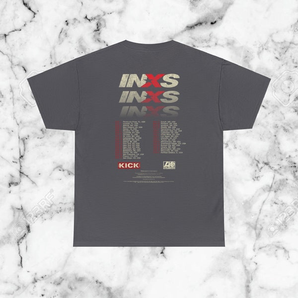INXS Vintage Tour T-Shirt | Large | 1988 USA Kick Tour Date Tee Shirt | Charcoal Black | Michael Hutchence Graphic Logo