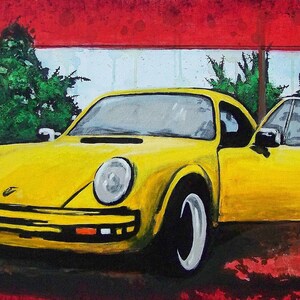 Original acrylic painting, Mello Yello - canvas painting of a classic sports car