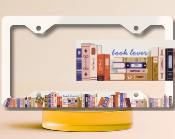 Book Lover License Plate Frame, Bookshelf Car Decor