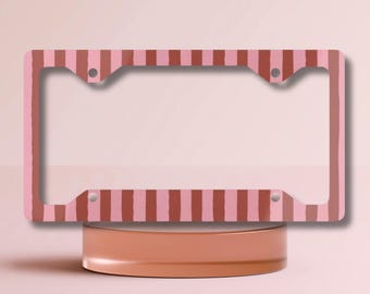 Moldura de placa de carro com listras rosa | Acessórios listrados