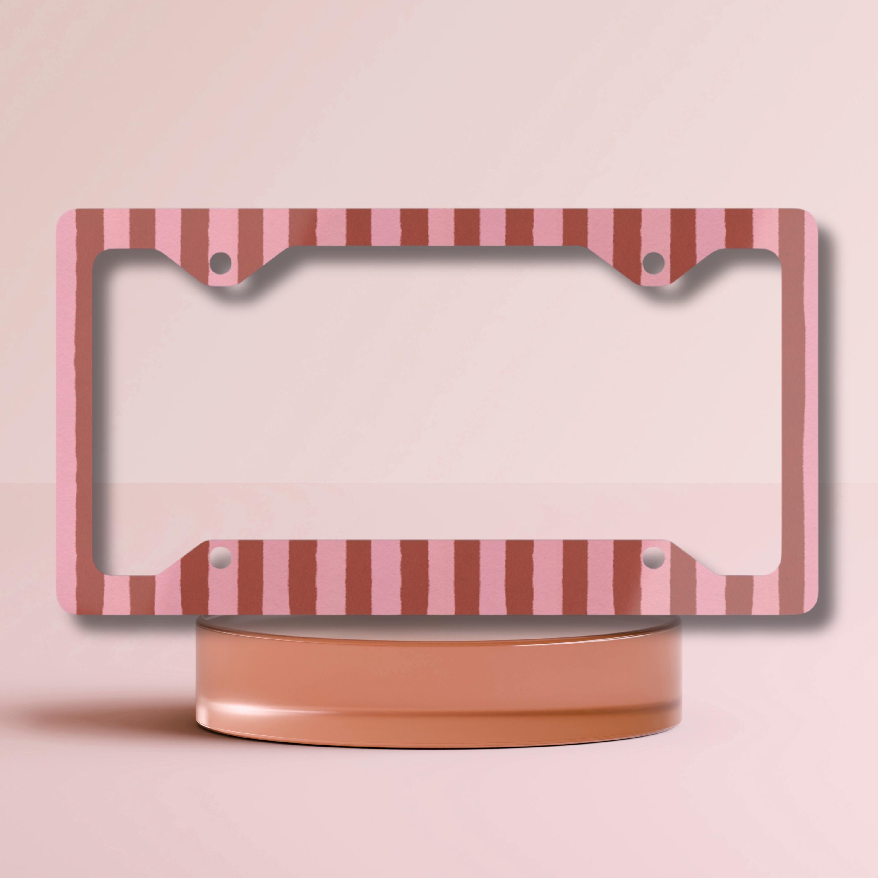 Pink License Frame Pink Stripes License Plate Frame | Stripped Accessories - Etsy