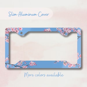 Cherry Blossom License Plate Frame, Floral Car Accessories, Sakura Car Decor, Pink Blossom Auto Tag Holder, Japanese inspired gifts