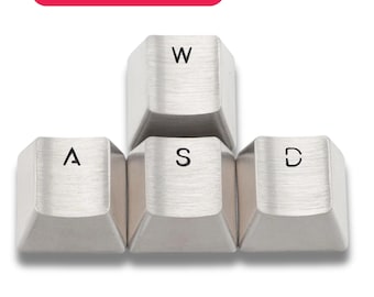 Juego de 4 teclas de acero inoxidable | Teclas metálicas con perfil OEM | Teclas WASD para juegos | Teclas para teclado mecánico | Compatible con interruptores MX