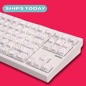 138 Keys White Line Topographic Keycap Set | Terrain Style Custom PBT Keycaps For Mechanical Keyboard | MX Compatible | RGB | Cherry Profile