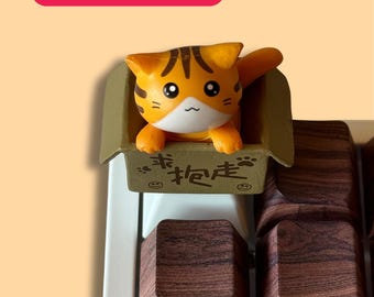 Artisan Cat Keycap – Handmade Resin Kitty in Box Keycap for Mechanical Keyboard