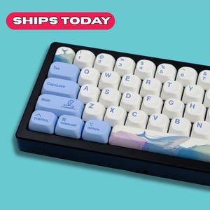 135 Keys Blue Ocean Wave Keycap Set | White Whale Sea Theme | Custom PBT Keycaps for Mechanical Keyboards | MX Compatible | MOA Profile