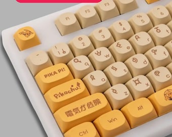 Juego de teclas amarillas con diseño de dibujos animados – 129 teclas de perfil MA de PBT para teclado mecánico