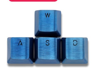 Teclas WASD de acero inoxidable azul – Perfil OEM de 4 teclas para teclado mecánico